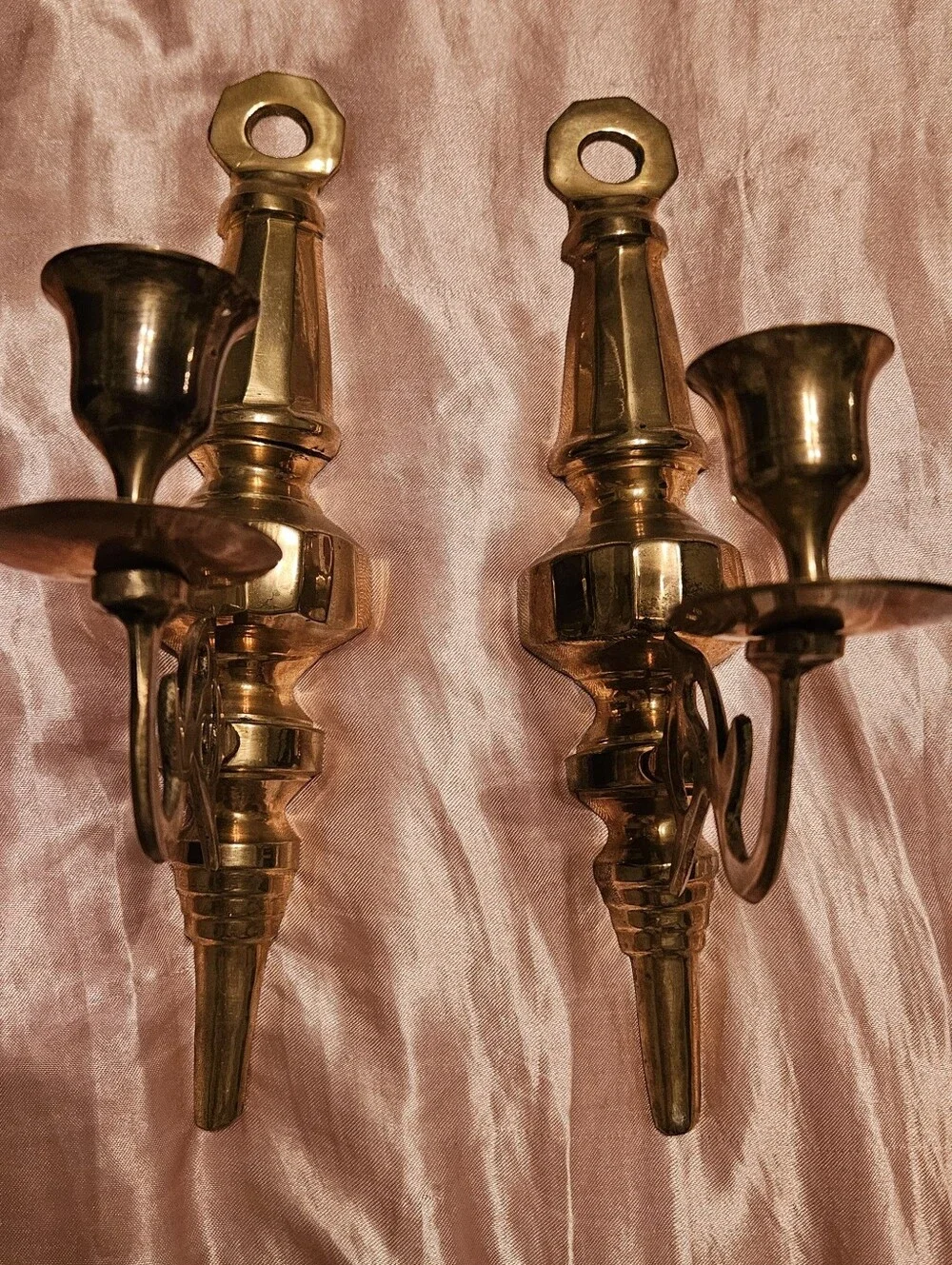 Brass Wall Sconce Candle Holders - Polished Gold Finish Vintage